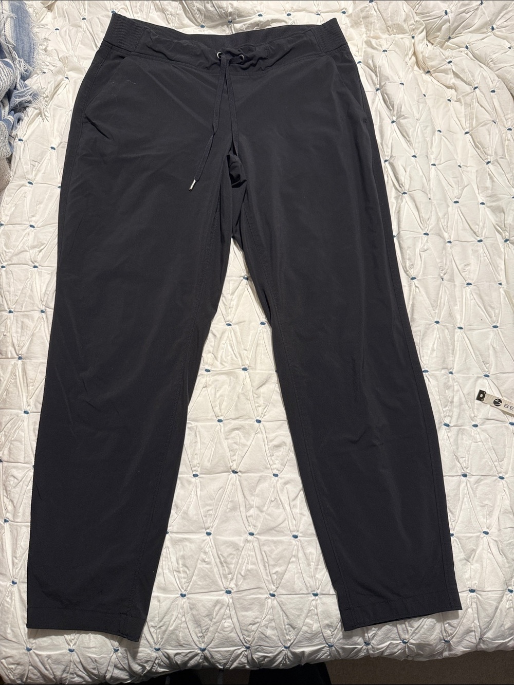 Athleta Boyfriend Fit Black Ribbed-Waist Drawstring Pants